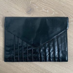 Black leather Bloomingdales envelop clutch